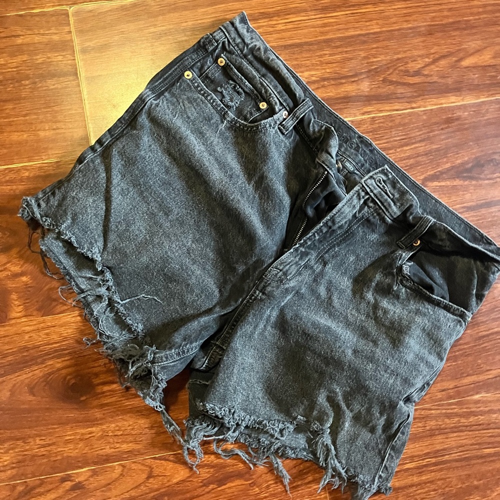 American Eagle Outfitters Distressed Black Denim Jean Shorts